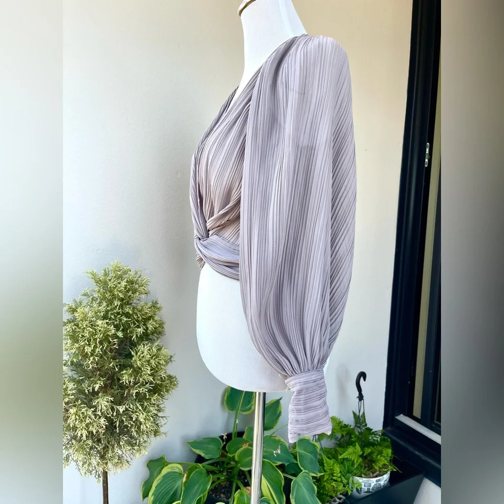 🌿 NWT Zara Sheer Grey Pleated Blouse, L